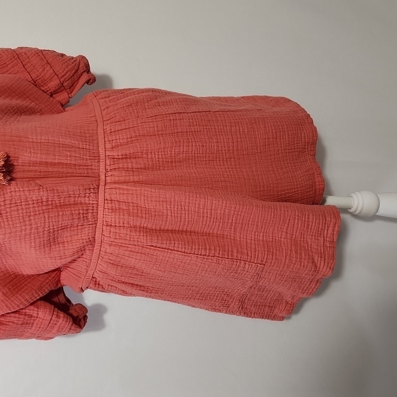 Knox Rose Romper Size M Coral Gauze V Neck Tassel Tie Side Pockets Cut Out Boho - Picture 5 of 15